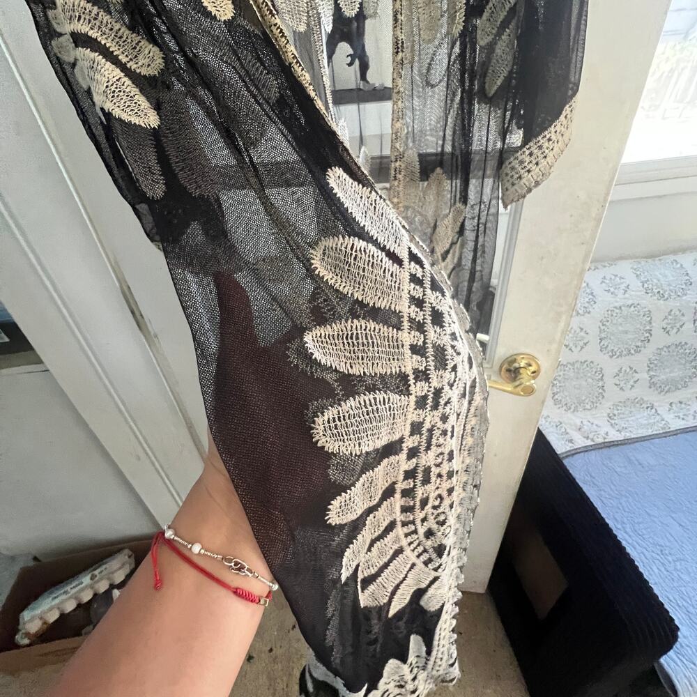 Indigo Thread Co Black Mesh Lace Kimono Cover Up One Size - Picture 7 of 15